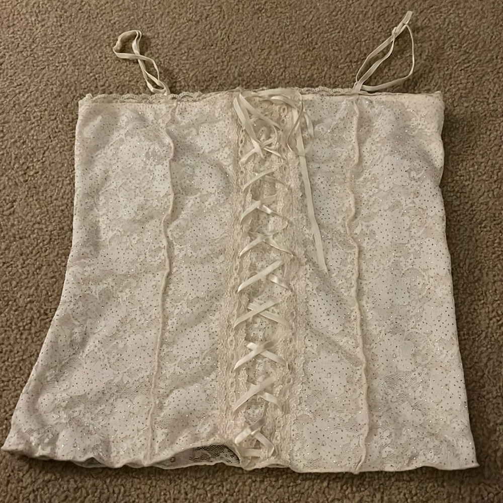 Women’s sparkly white tank top. Size large.